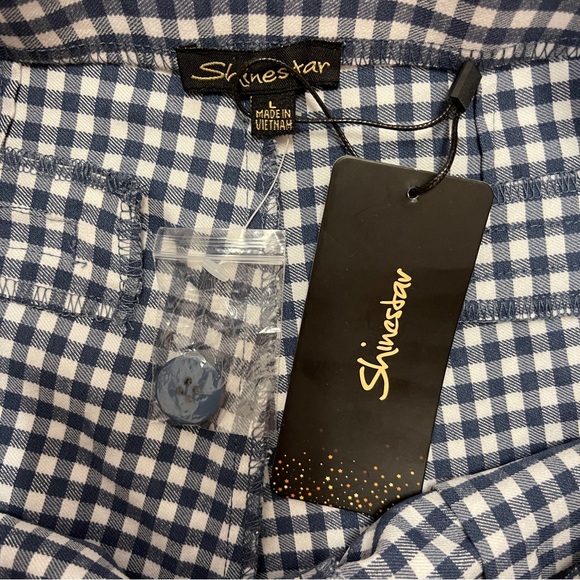 SOLD 🔴 Shinestar high waisted shorts size L W29 gingham vichy print blue white - Picture 5 of 13